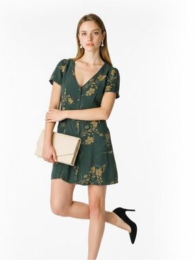 Urban Outfitters Boho Floral Mini Dress Green Button Front Cottagecore Small 201
